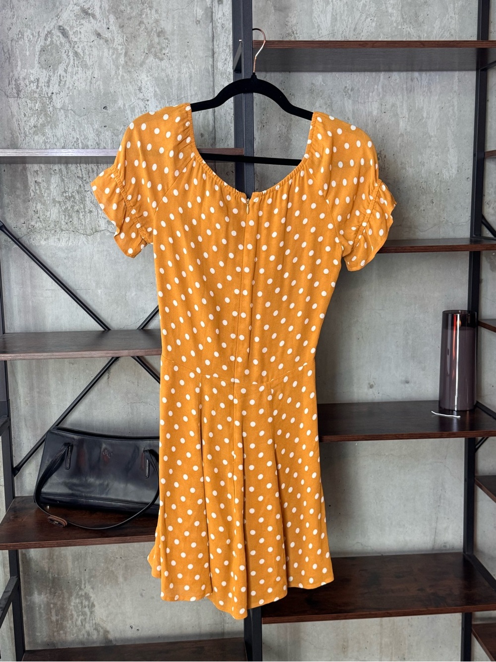 Reformation Yellow Polka Dot Puff-Sleeve Mini Dress Size 0 NWOT